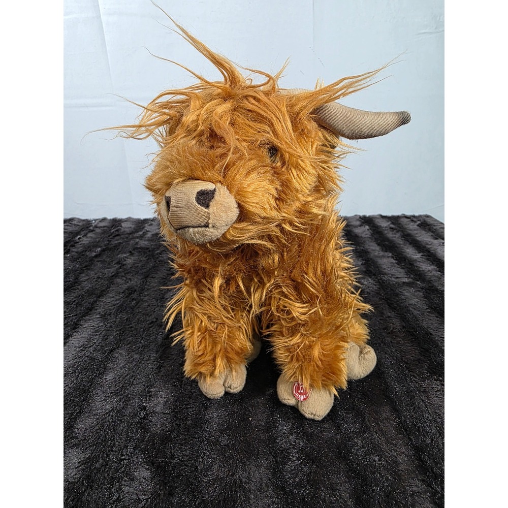 Living Nature Highland Cow Plush Stuffed Animal Sound Ginger Brown Shaggy Toy